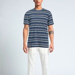 A.P.C. Men's Maxine Slate Blue Striped Crew Neck short sleeve tee shirt XL